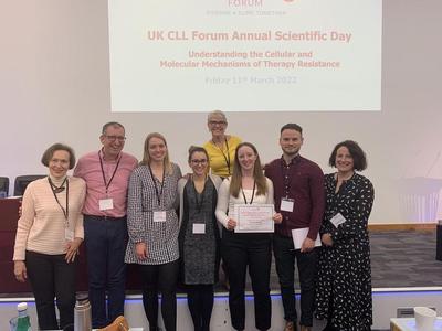 Emma with her award surrounded by the Pepper team. On the right is our clinical collaborator and essential team member Dr Rosalynd Johnston and on the left the eminent from the University of Birmingham.  Professor Stankovic is also a collaborator and presented Emma with her prize. 